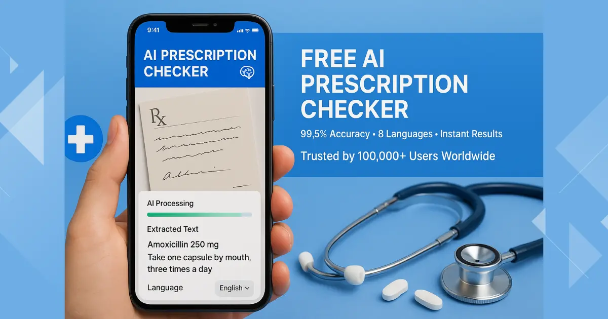 AI Prescription Checker interface scanning handwritten prescription via camera