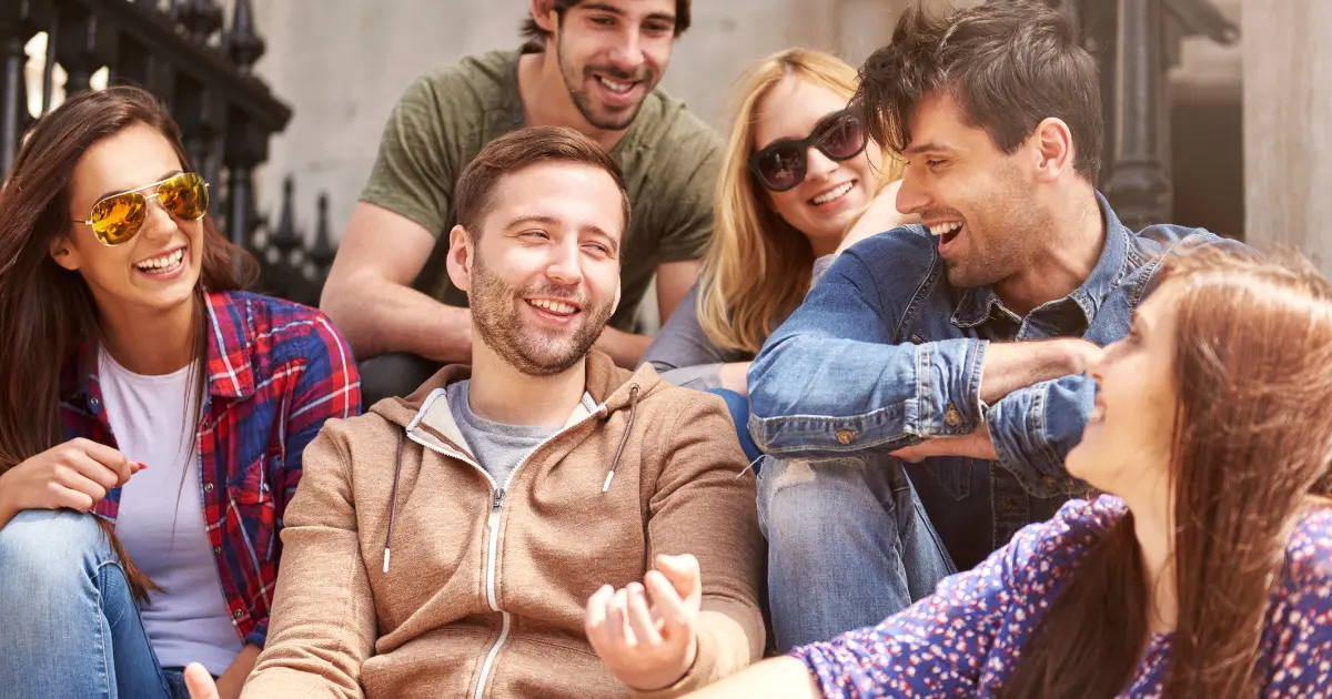 friends video calling and smiling”