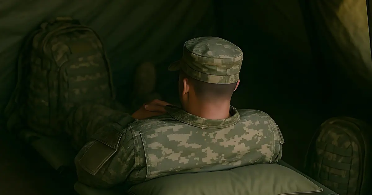Military method sleep technique showing person relaxing in bed to fall asleep fast in 2 minutes