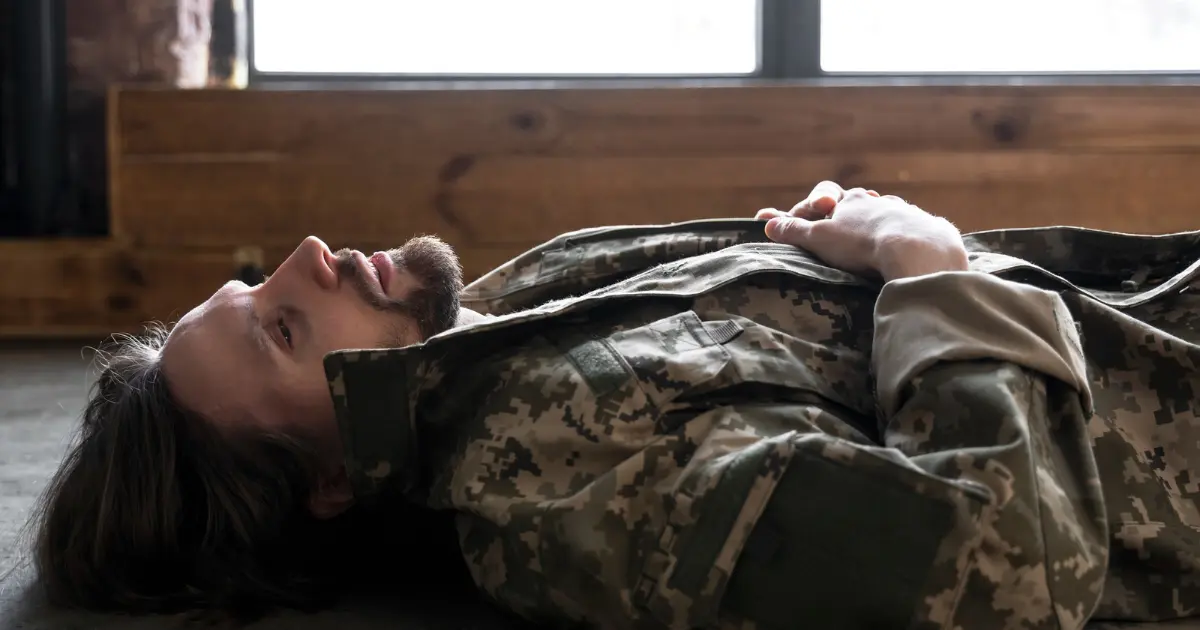 Military method sleep technique showing person relaxing in bed to fall asleep fast in 2 minutes
