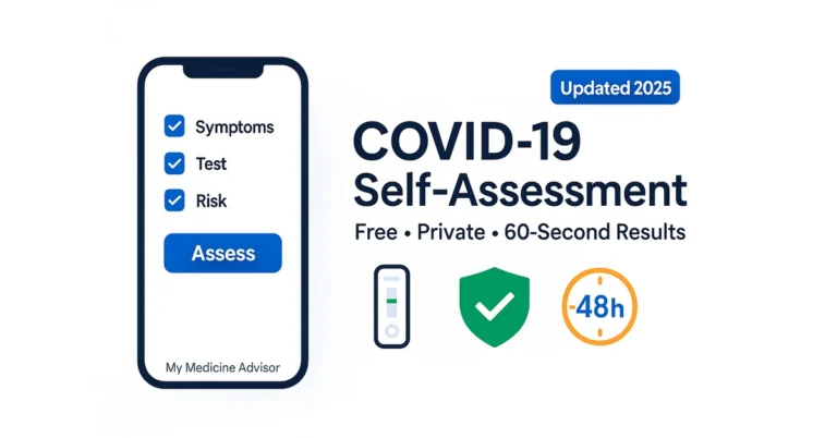 COVID-19 Self-Assessment Tool — free, private, 60-second results with repeat antigen (~48h) guidance — Updated 2025
