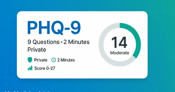 PHQ-9 Depression Screening Test — free 9-question, 2-minute private screening with 0–27 score dial
