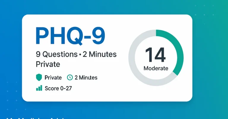 PHQ-9 Depression Screening Test — free 9-question, 2-minute private screening with 0–27 score dial