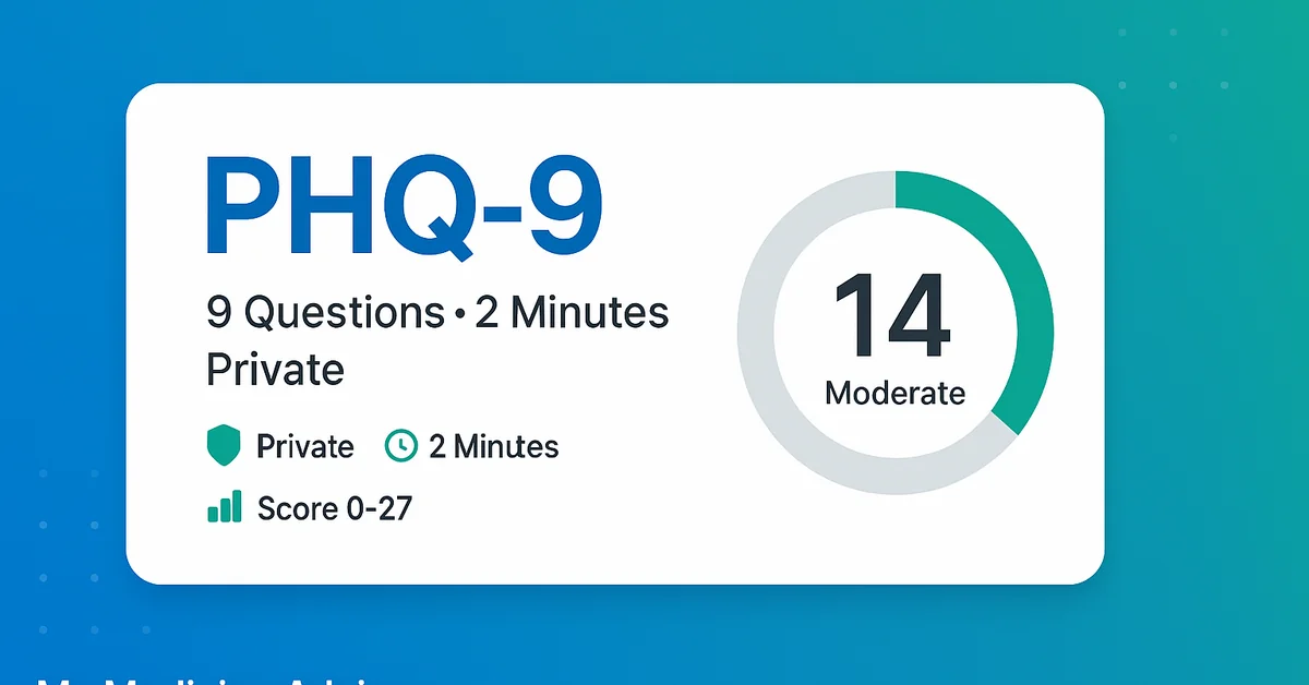 PHQ-9 Depression Screening Test — free 9-question, 2-minute private screening with 0–27 score dial