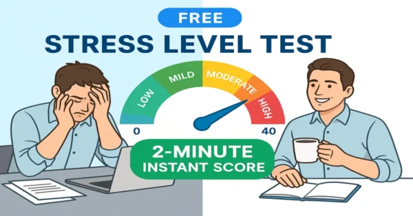 Stress Level Test — Free 2 Minute Stress Quiz Online with Instant Score (0–40 scale gauge)