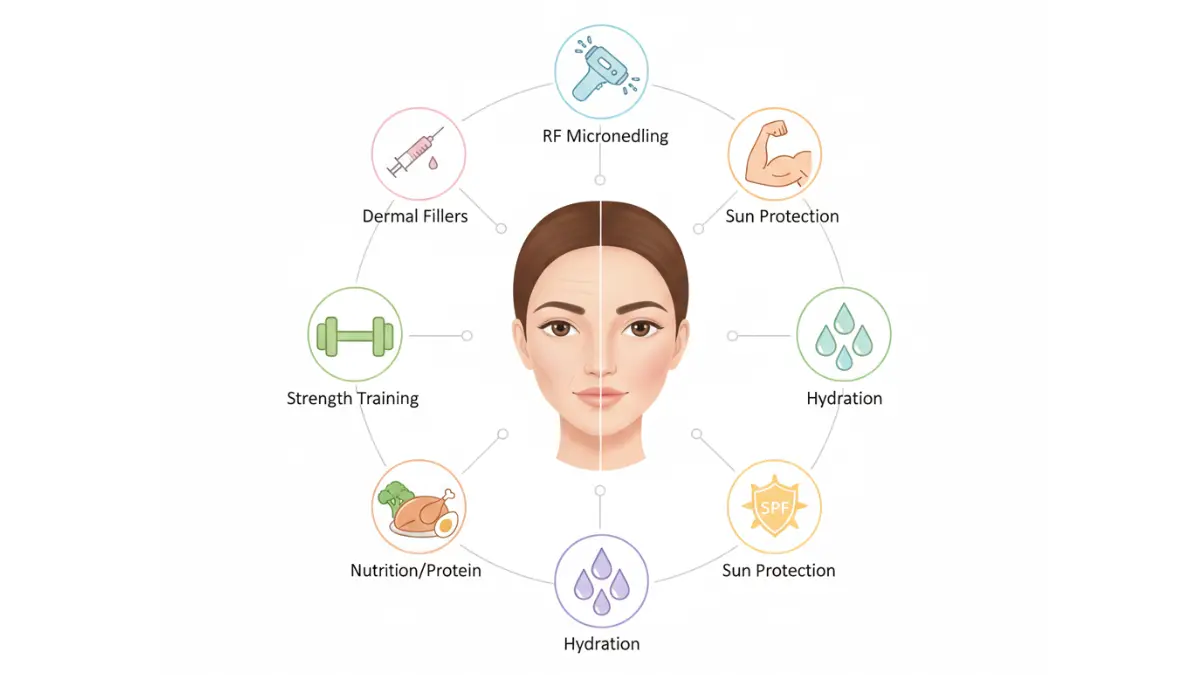 Clinical prevention strategies and advanced treatments for Ozempic Face including dermal fillers, RF microneedling, and skin tightening