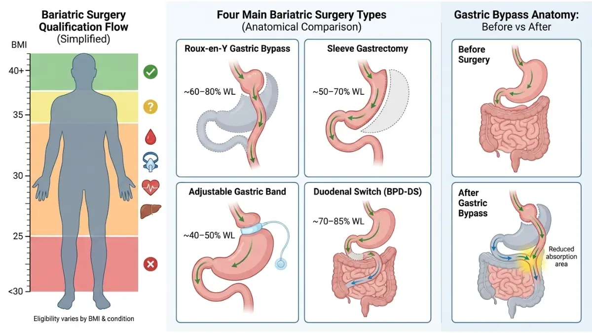 Bariatric Surgery Cost eligibility flowchart showing BMI criteria and medical qualification