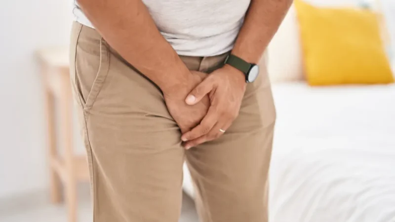 blood in urine warning sign showing lower abdominal discomfort in adult male