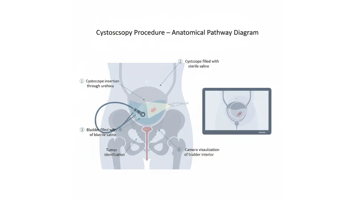 blood in urine cystoscopy procedure showing bladder cancer diagnostic pathway