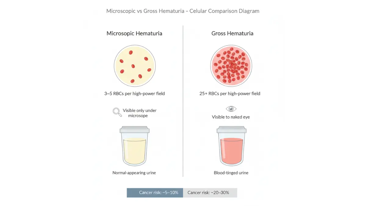 blood in urine microscopic vs gross hematuria red blood cell comparison diagram