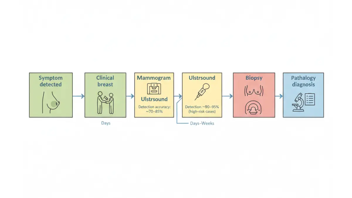Breast Cancer diagnostic pathway showing steps from symptom detection to diagnosis