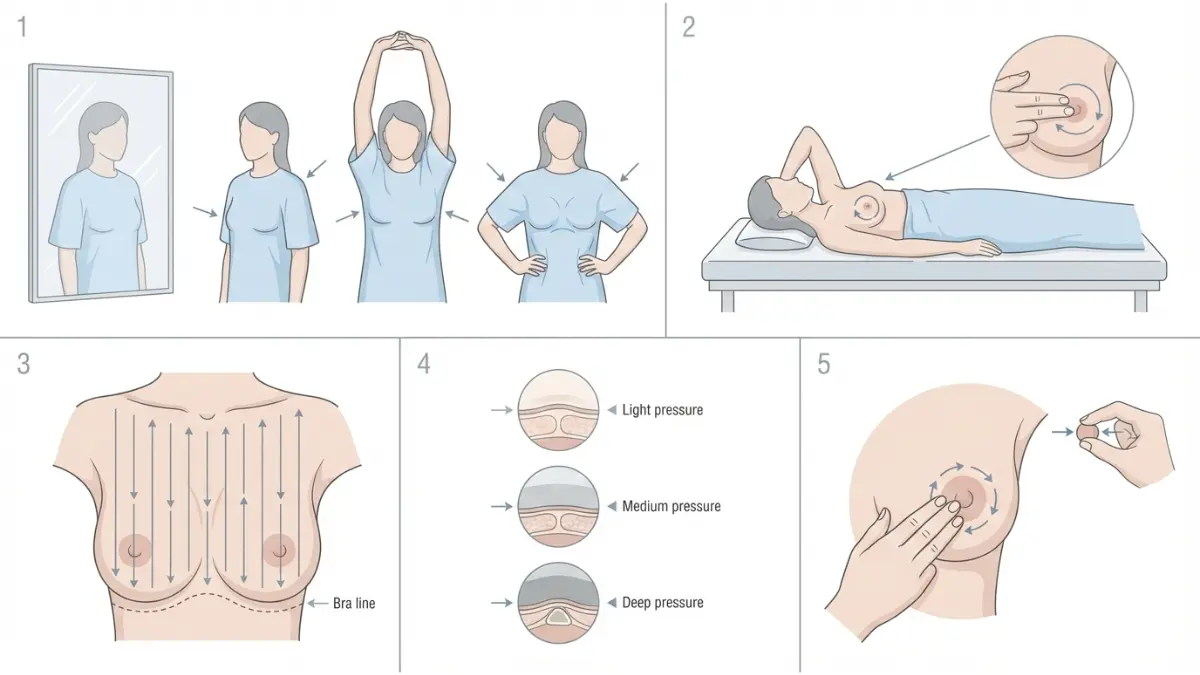 Breast Cancer self-examination technique showing proper monthly breast check steps