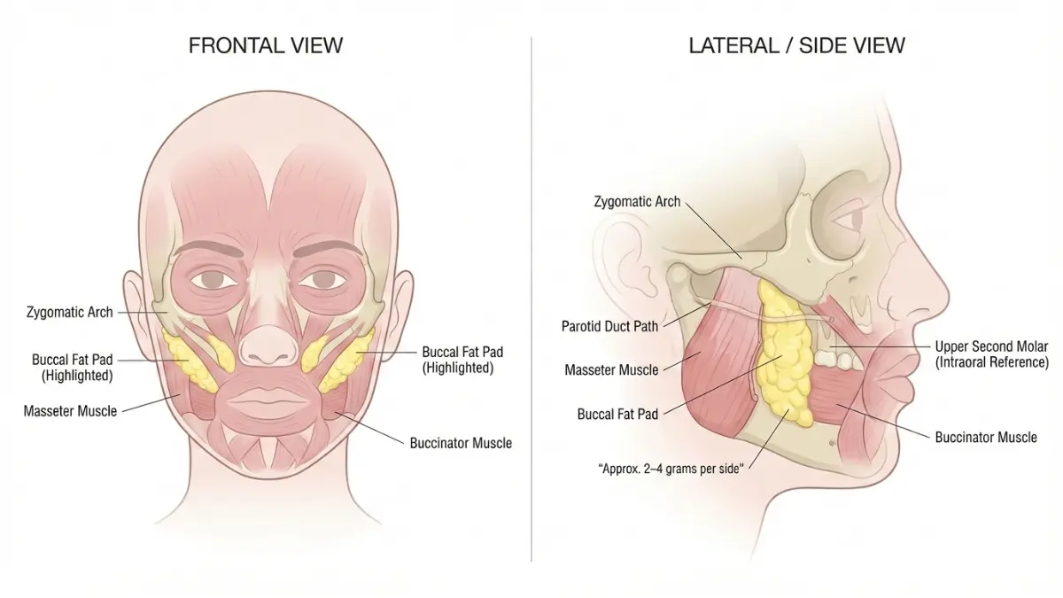 buccal fat removal anatomy showing buccal fat pad location in cheeks