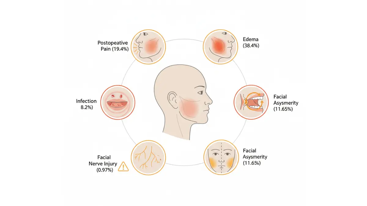 buccal fat removal complications infographic with risk percentages