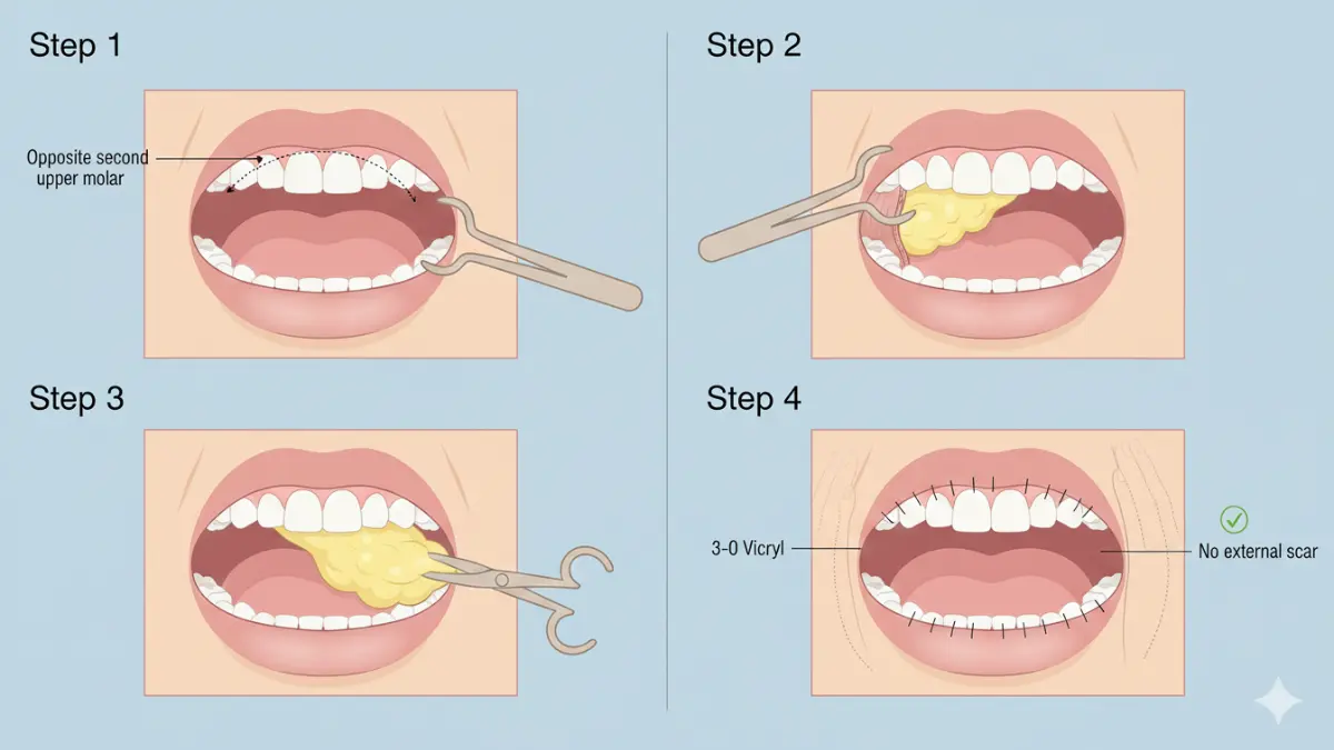 buccal fat removal surgical procedure steps illustrated medically