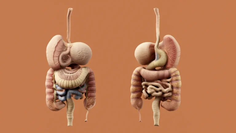 Colon Cancer Symptoms shown through human digestive system anatomy illustration