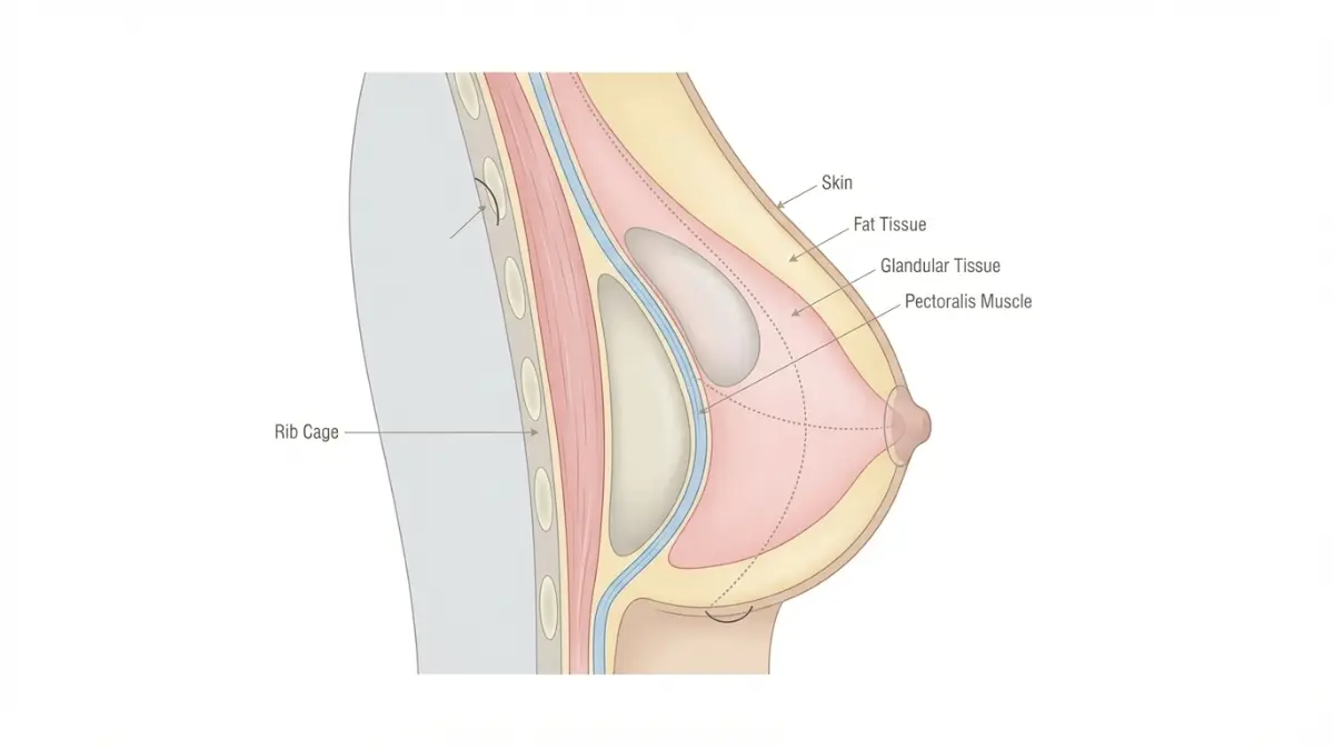 Cosmetic Surgery Cost breast anatomy diagram showing implant placement