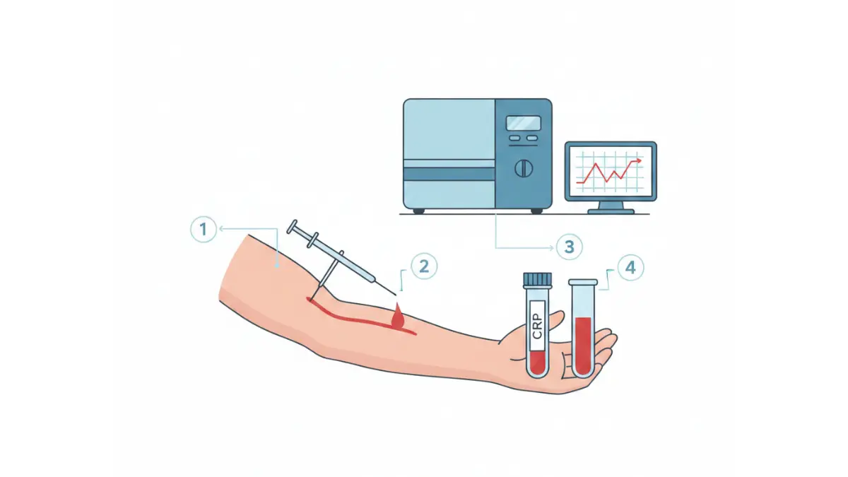 CRP Test blood sample collection and testing procedure diagram