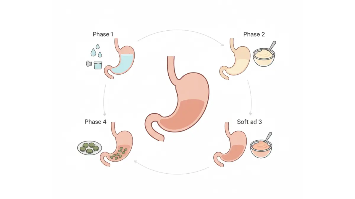 Gastric Sleeve diet phases showing liquid to solid food progression