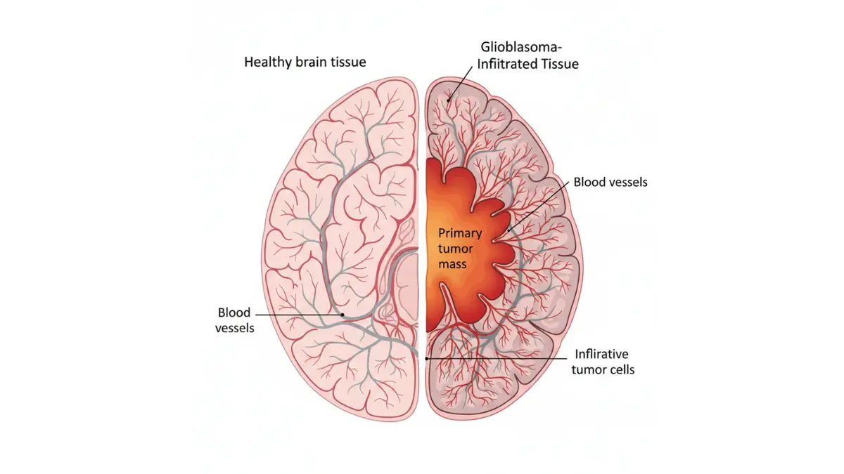 Glioblastoma Survival Rate explained through infiltrative tumor growth into healthy brain tissue