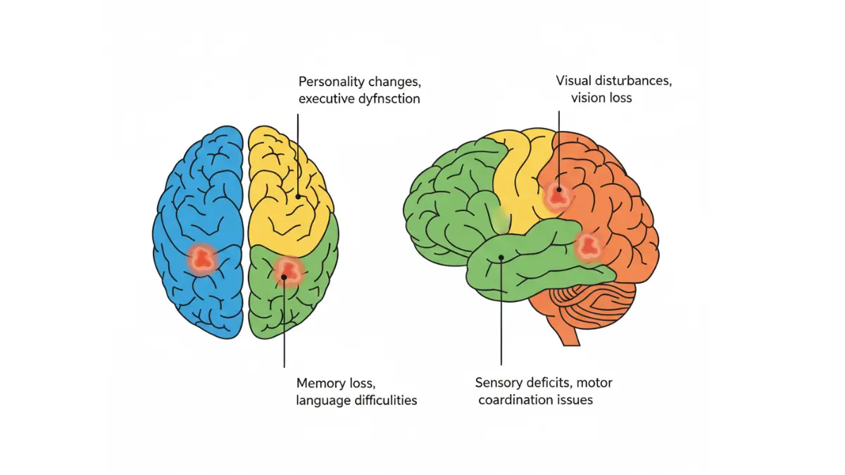 Glioblastoma Survival Rate and symptoms explained by tumor location in different brain lobes