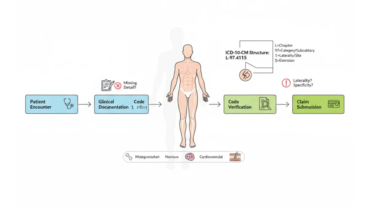 ICD-10-CM medical coding workflow from clinical documentation to billing