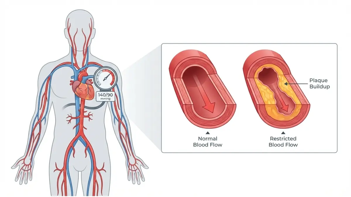 Metabolic Syndrome cardiovascular diagram showing high blood pressure and artery plaque