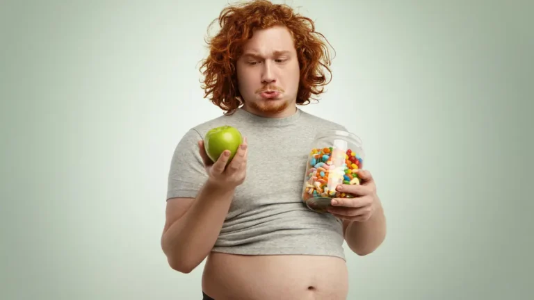 Metabolic Syndrome warning sign showing abdominal obesity and unhealthy food choices