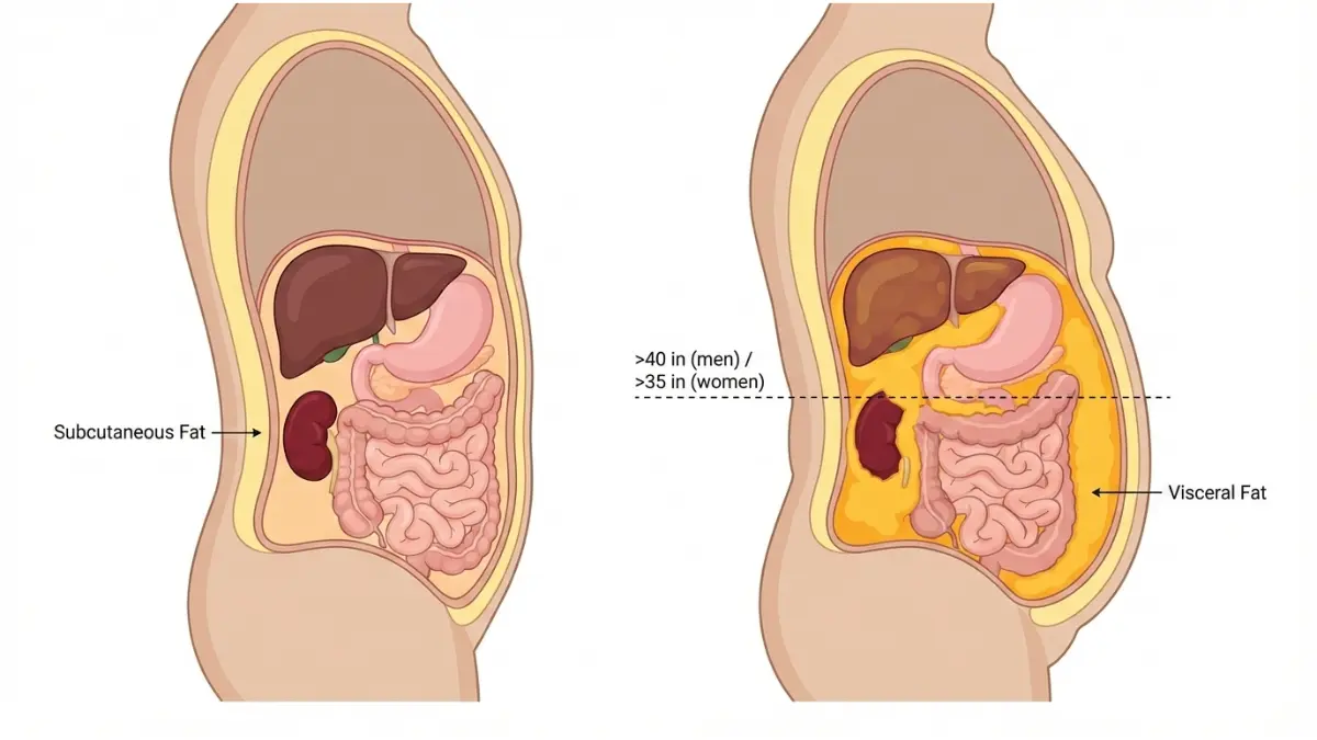 Metabolic Syndrome diagram comparing normal body fat and excessive visceral abdominal fat