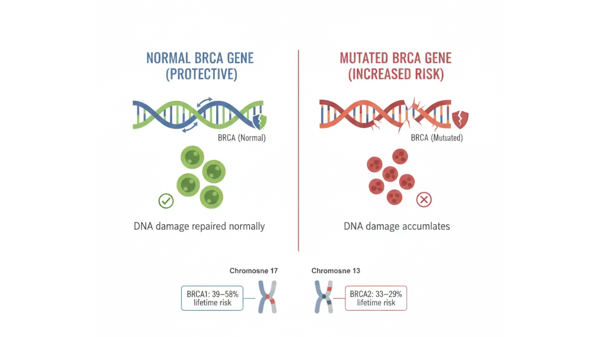 Ovarian Cancer Symptoms risk diagram showing BRCA gene mutation impact