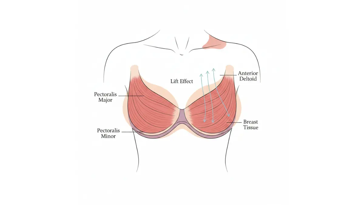 Pectoral muscle anatomy diagram showing how chest exercises improve breast appearance without actually being able to increase breast size naturally