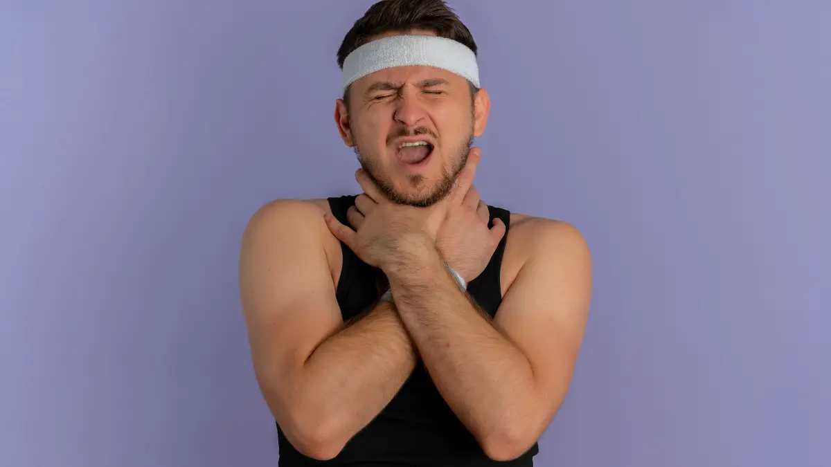 Peptide therapy patient experiencing neck pain before starting BPC-157 treatment for injury recovery