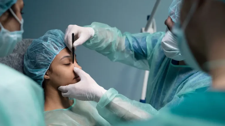 Rhinoplasty preoperative assessment showing surgeon marking nose before surgery