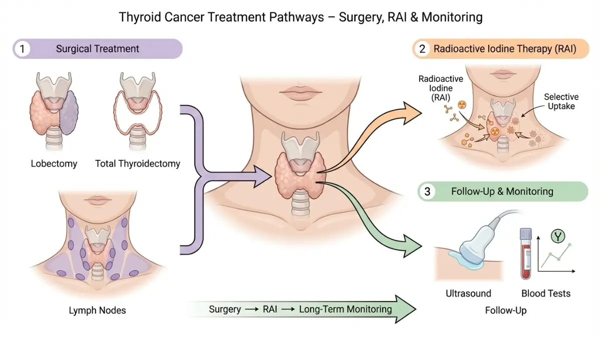 Thyroid Cancer treatment options including surgery radioactive iodine and monitoring