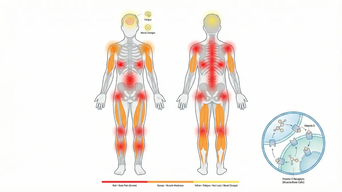 Medical vector diagram of global vitamin D deficiency prevalence and vitamin D metabolism pathway