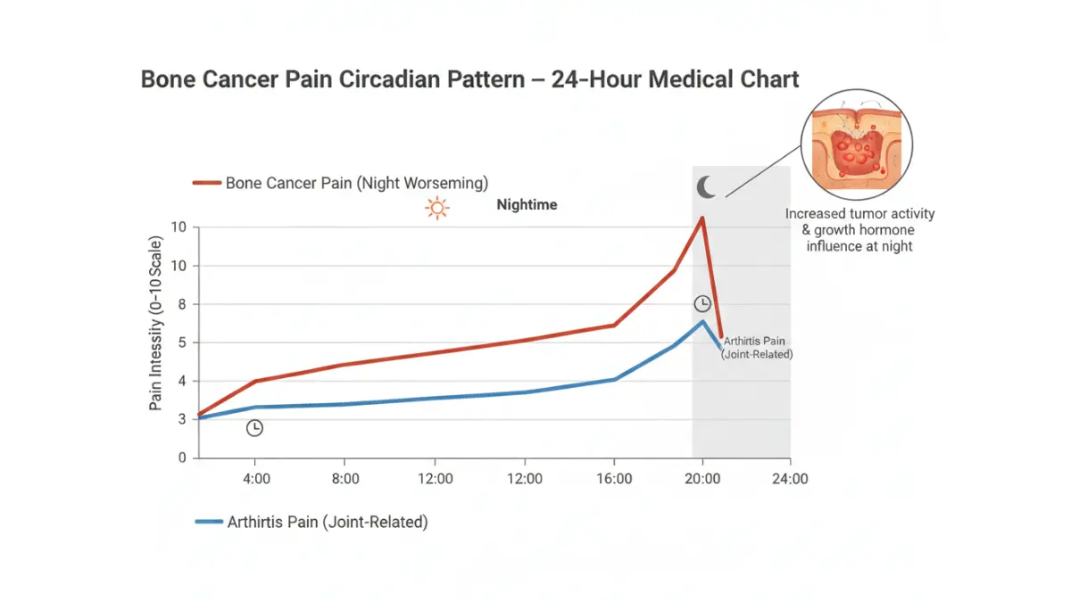 Bone cancer pain night pattern compared with arthritis pain in a 24-hour medical intensity chart