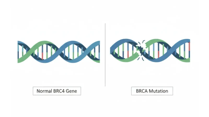 BRCA results diagram comparing normal BRCA gene versus pathogenic mutation in DNA structure
