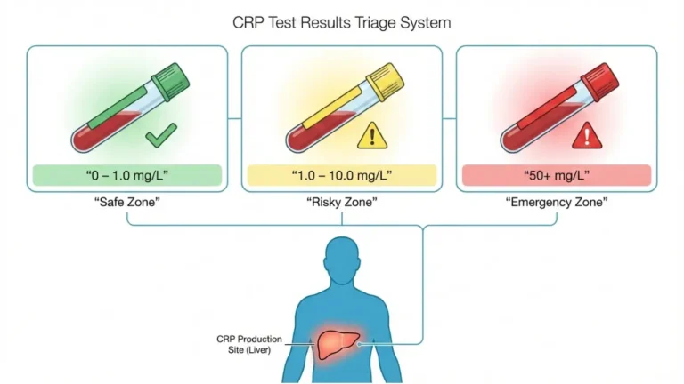 CRP Test Results interpretation diagram showing safe risky and emergency zones with corresponding blood levels