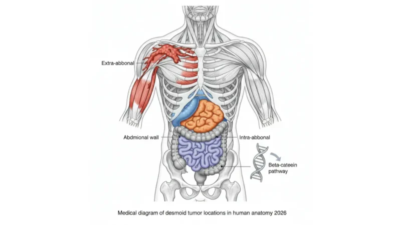 desmoid tumor medical anatomy diagram showing intra-abdominal, abdominal wall, and extra-abdominal tumor locations