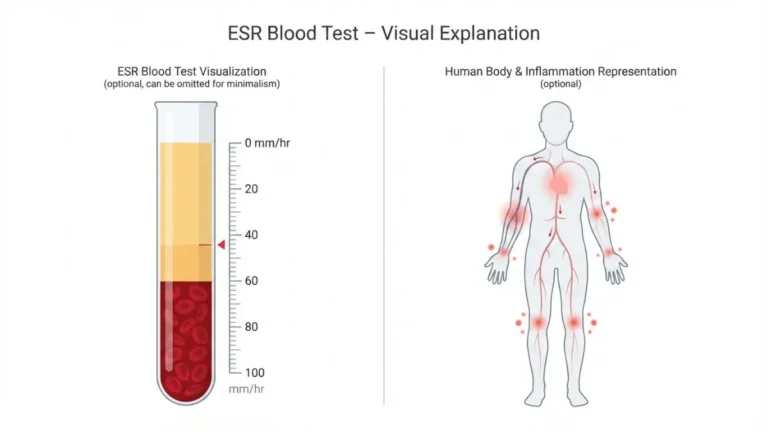 ESR blood test diagram showing plasma and red blood cell sedimentation at 35 mm/hr