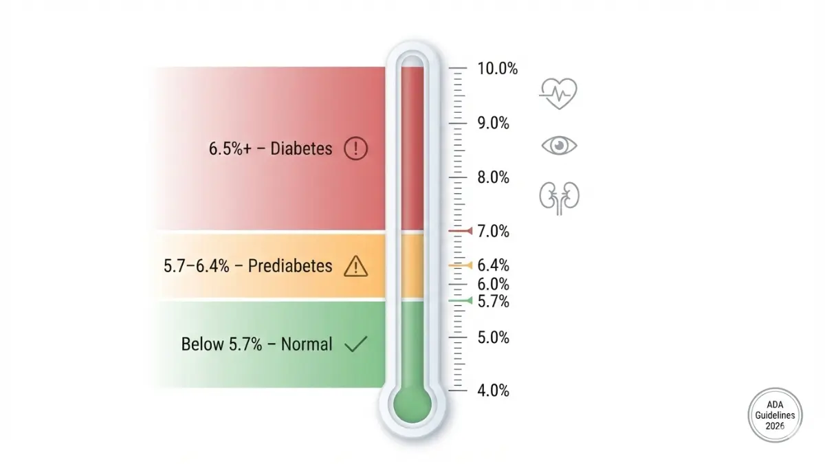 HbA1c levels chart showing normal, prediabetes, and diabetes ranges