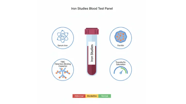 Iron Studies blood test panel showing serum iron ferritin TIBC and transferrin saturation