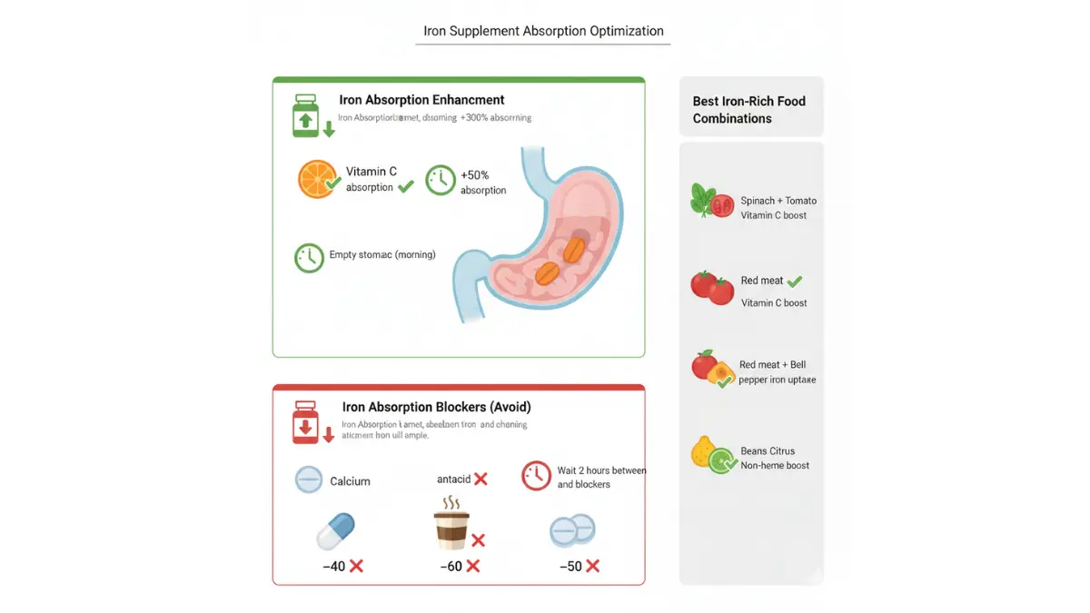 Iron Studies guide showing how to improve iron supplement absorption and avoid blockers