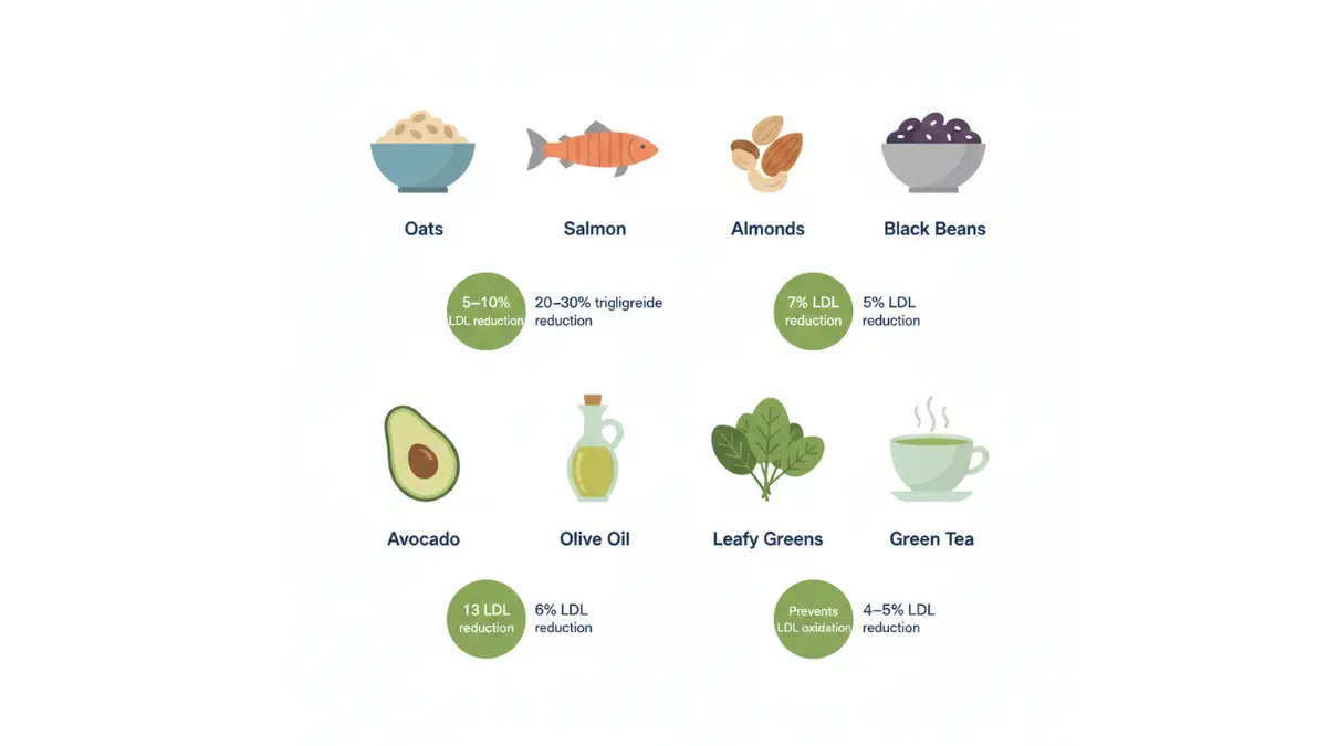 lipid results improvement foods showing LDL and triglyceride reduction percentages