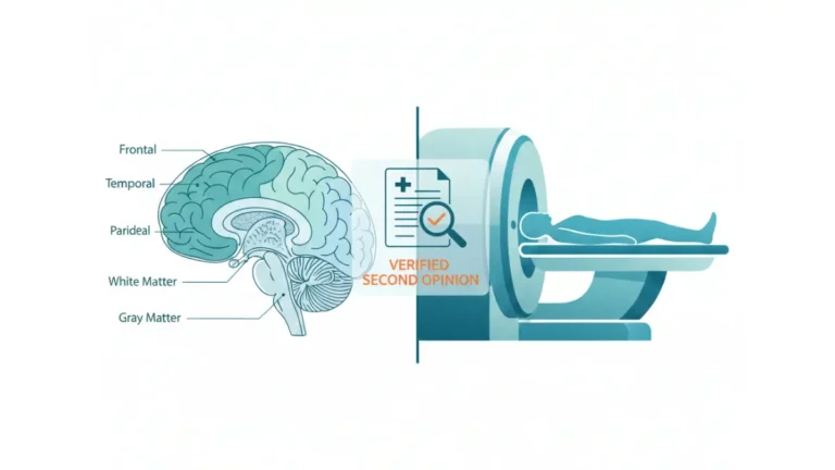 Brain anatomy MRI Results diagram with second opinion review illustration