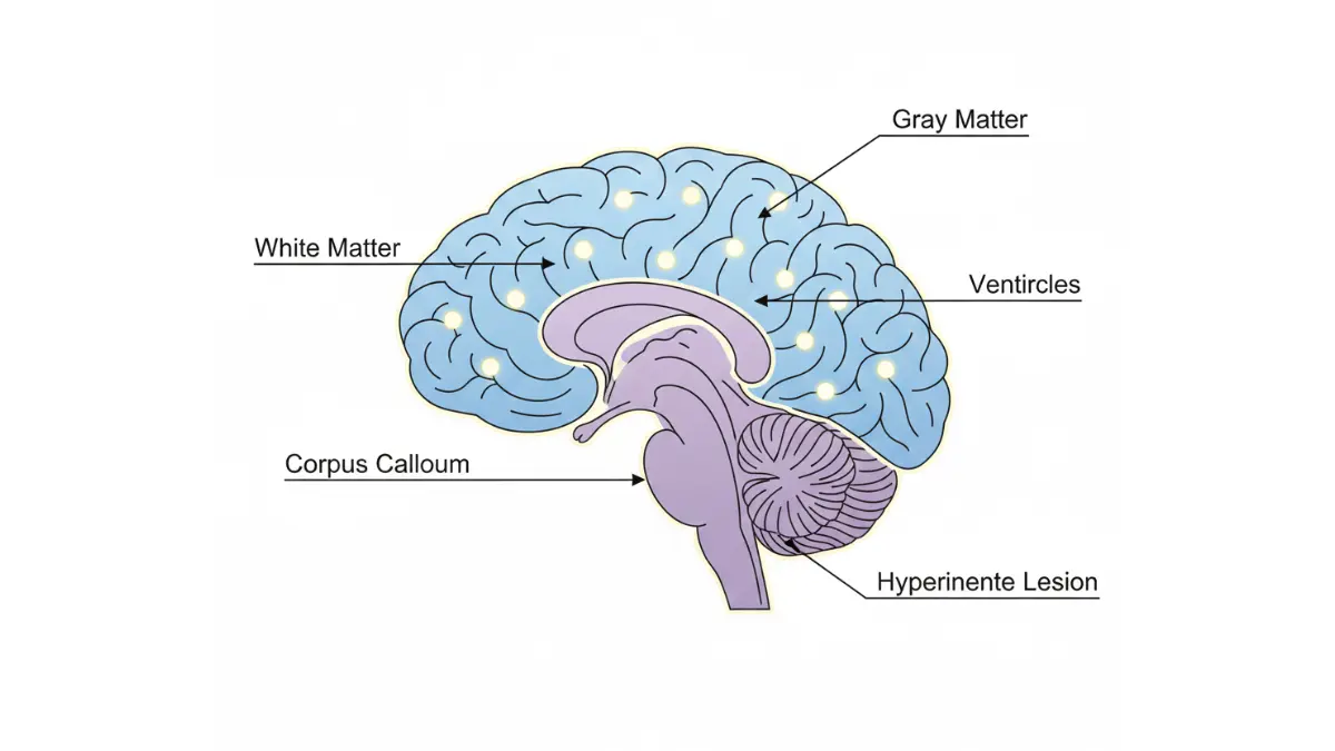 Brain anatomy diagram showing hyperintense white matter lesions on MRI Results
