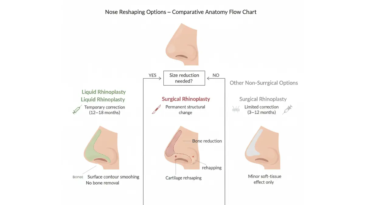 Nose Job comparison chart showing surgical and non-surgical reshaping options