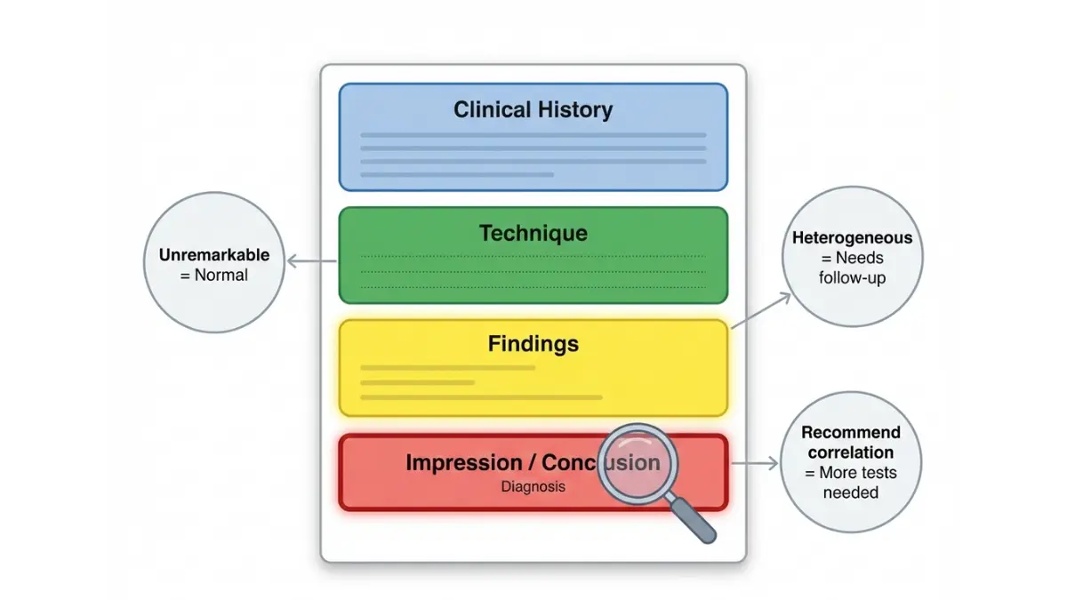 Medical decision tree for ultrasound follow-up tests showing repeat ultrasound, MRI, CT scan, and biopsy pathways