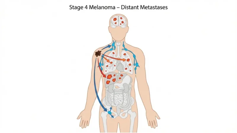 Stage 4 Melanoma showing full body metastatic spread to brain lungs liver and lymph nodes