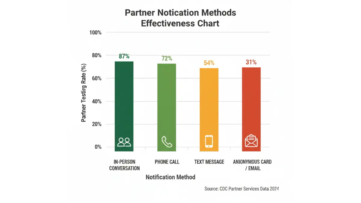 STI Test Results chart showing effectiveness of partner notification methods including in person phone text and anonymous notification